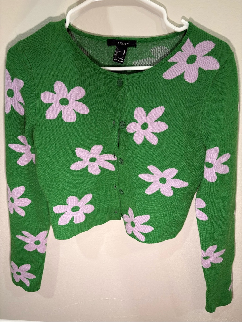 Forever 21 Green with Daisy-Print Cardigan Sweater Size M - Used